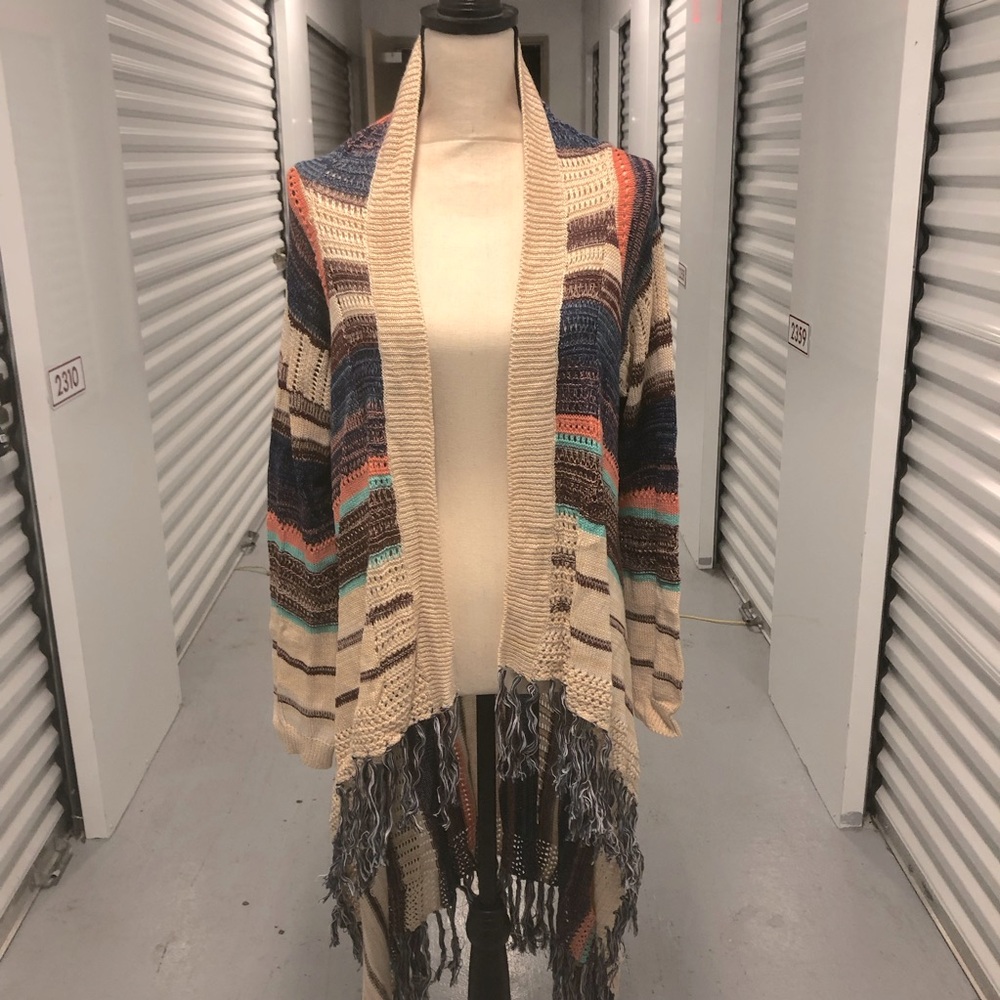 RD Style Women’s Knitted Open Front Fringed Long Sleeve Cardigan Size Large